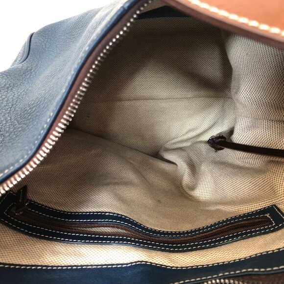 Dooney & Bourke Navy Blue Pebbled Leather Round Logo Zipper Hobo Shoulder Bag - Picture 7 of 12